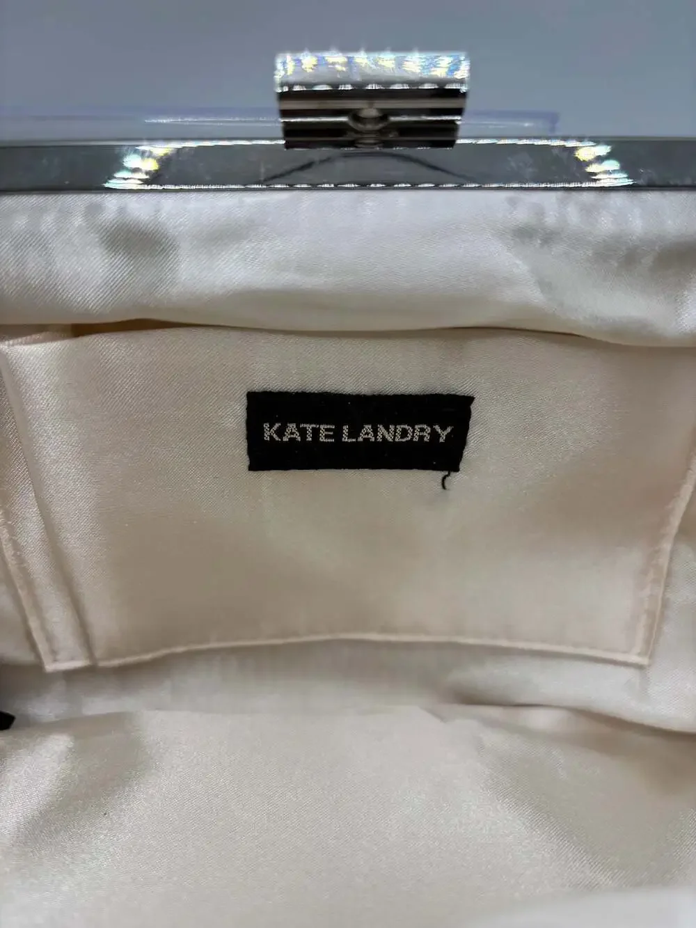 Kate Landry Silver Brocade Evening Clutch Purse